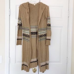 Francesca’s Geometric Hooded Open Knit Cardigan